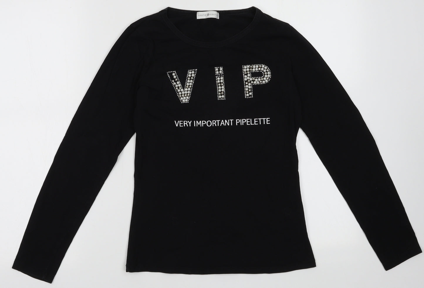Cache Cache Womens Black  Cotton Pullover Sweatshirt Size 10  Pullover - very important pipelette