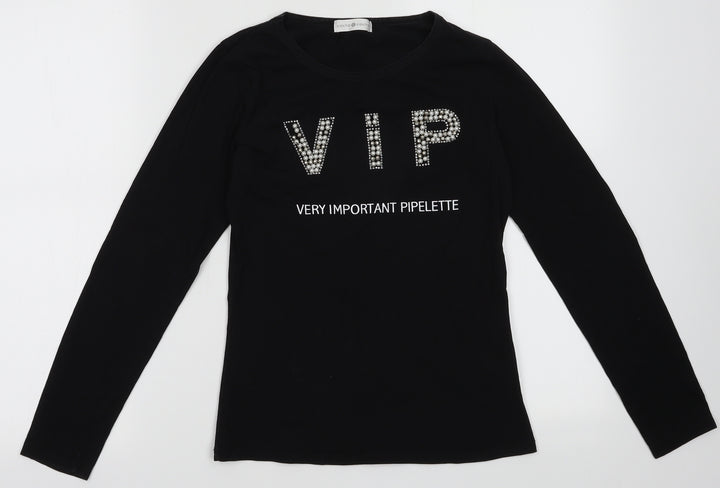 Cache Cache Womens Black  Cotton Pullover Sweatshirt Size 10  Pullover - very important pipelette
