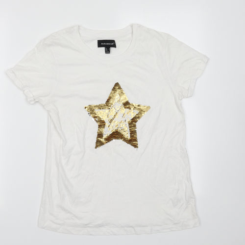 Paramour Womens White  Cotton Basic T-Shirt Size 10 Crew Neck - Star Print