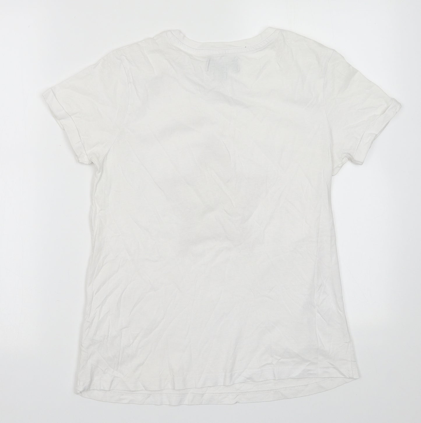 Paramour Womens White  Cotton Basic T-Shirt Size 10 Crew Neck - Star Print