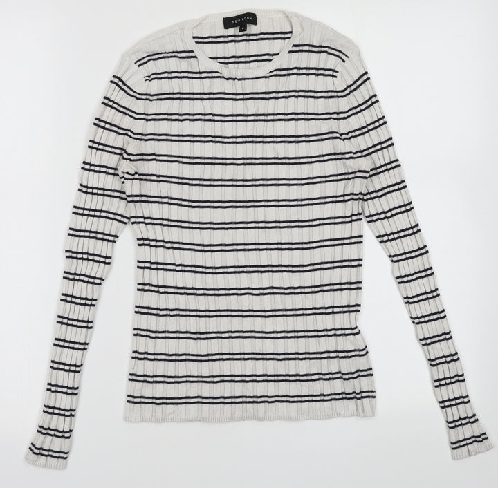 New Look Womens White Striped Viscose Pullover Sweatshirt Size 8  Pullover