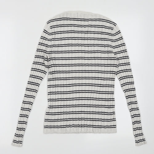 New Look Womens White Striped Viscose Pullover Sweatshirt Size 8  Pullover
