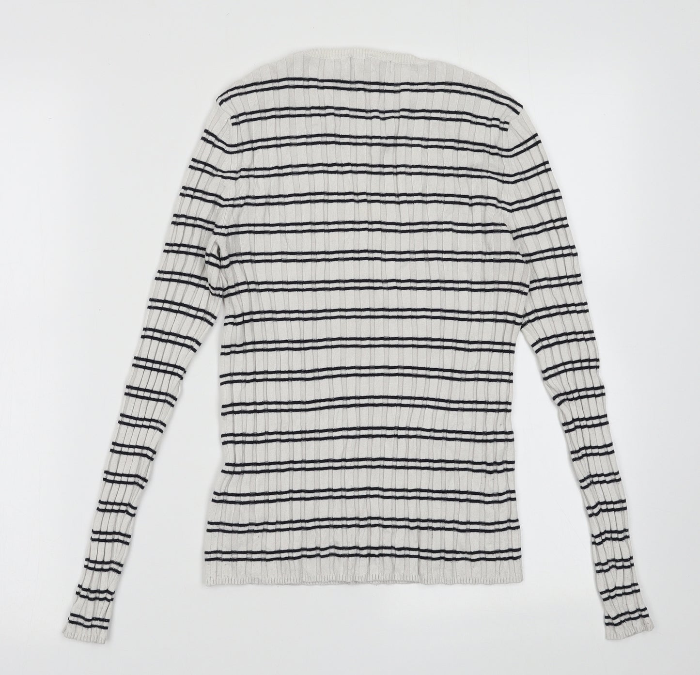 New Look Womens White Striped Viscose Pullover Sweatshirt Size 8  Pullover