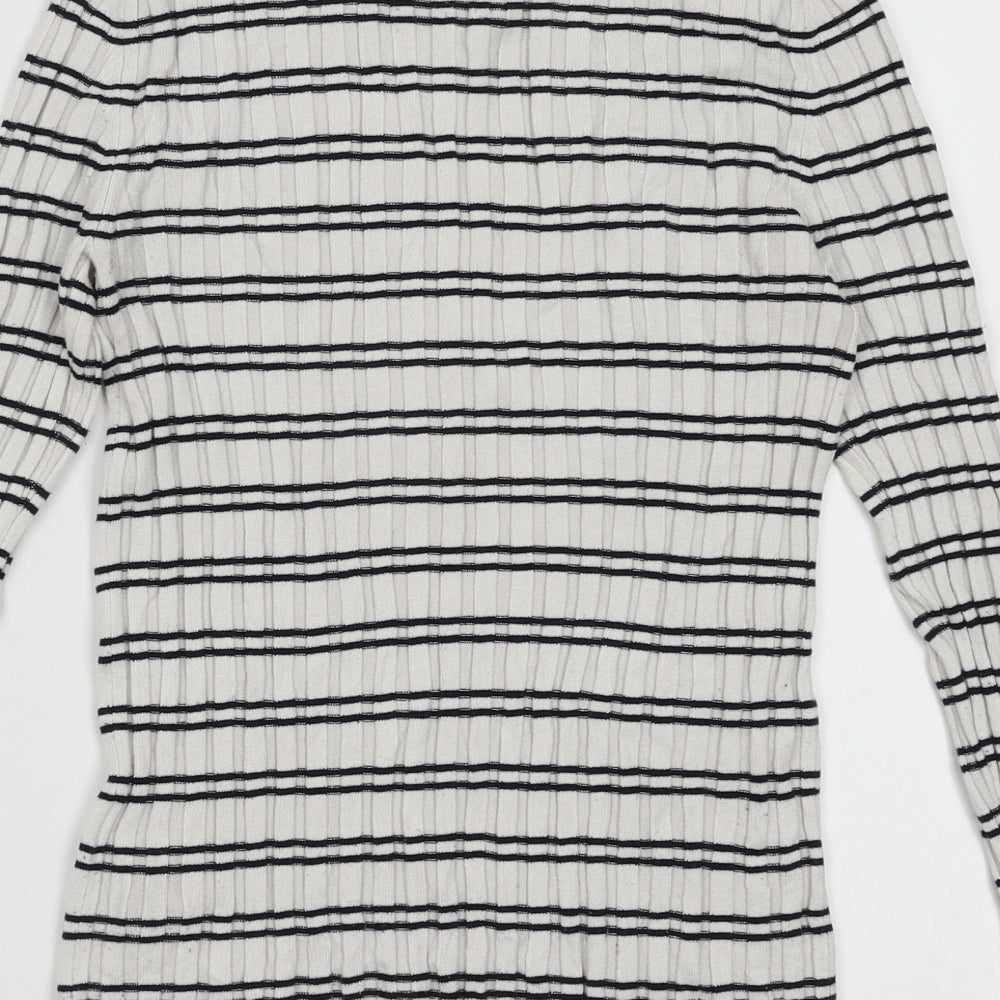New Look Womens White Striped Viscose Pullover Sweatshirt Size 8  Pullover