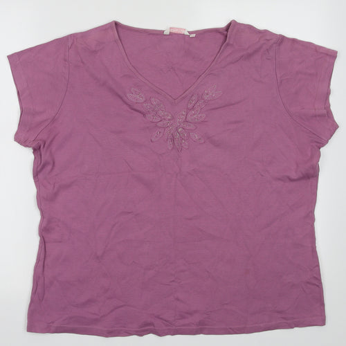 Tay Berry Womens Purple Fair Isle Cotton Basic T-Shirt Size 2XL V-Neck