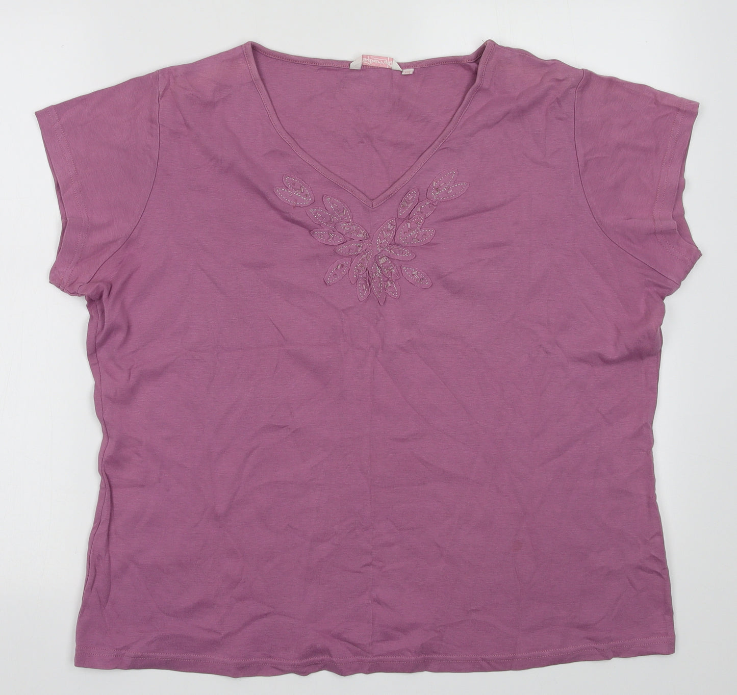 Tay Berry Womens Purple Fair Isle Cotton Basic T-Shirt Size 2XL V-Neck