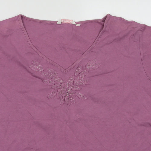 Tay Berry Womens Purple Fair Isle Cotton Basic T-Shirt Size 2XL V-Neck