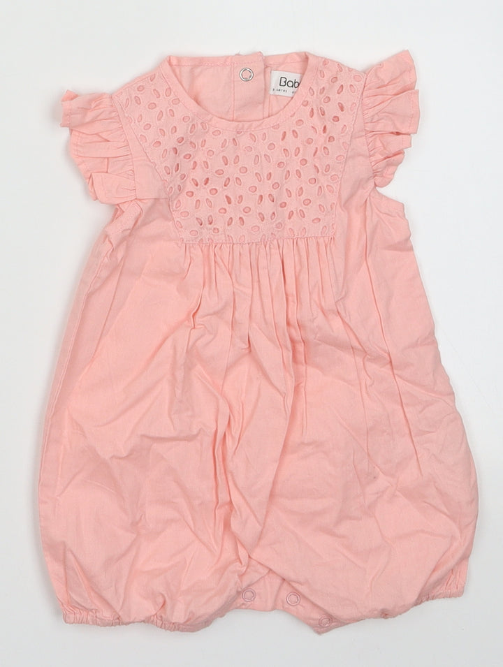 BABLUNO Girls Pink Cotton Babygrow One-Piece Size 3-6 Months Buckle