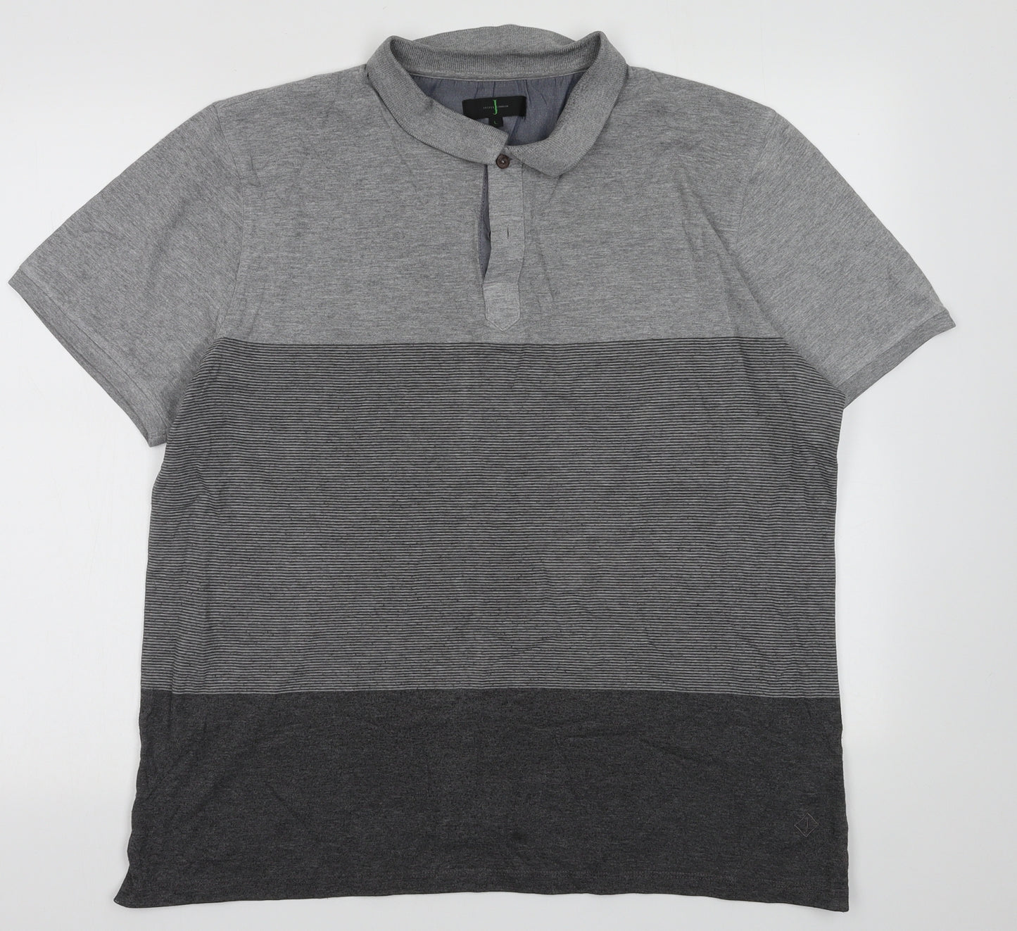 Debenhams Mens Grey Striped Cotton  Polo Size L Collared Button