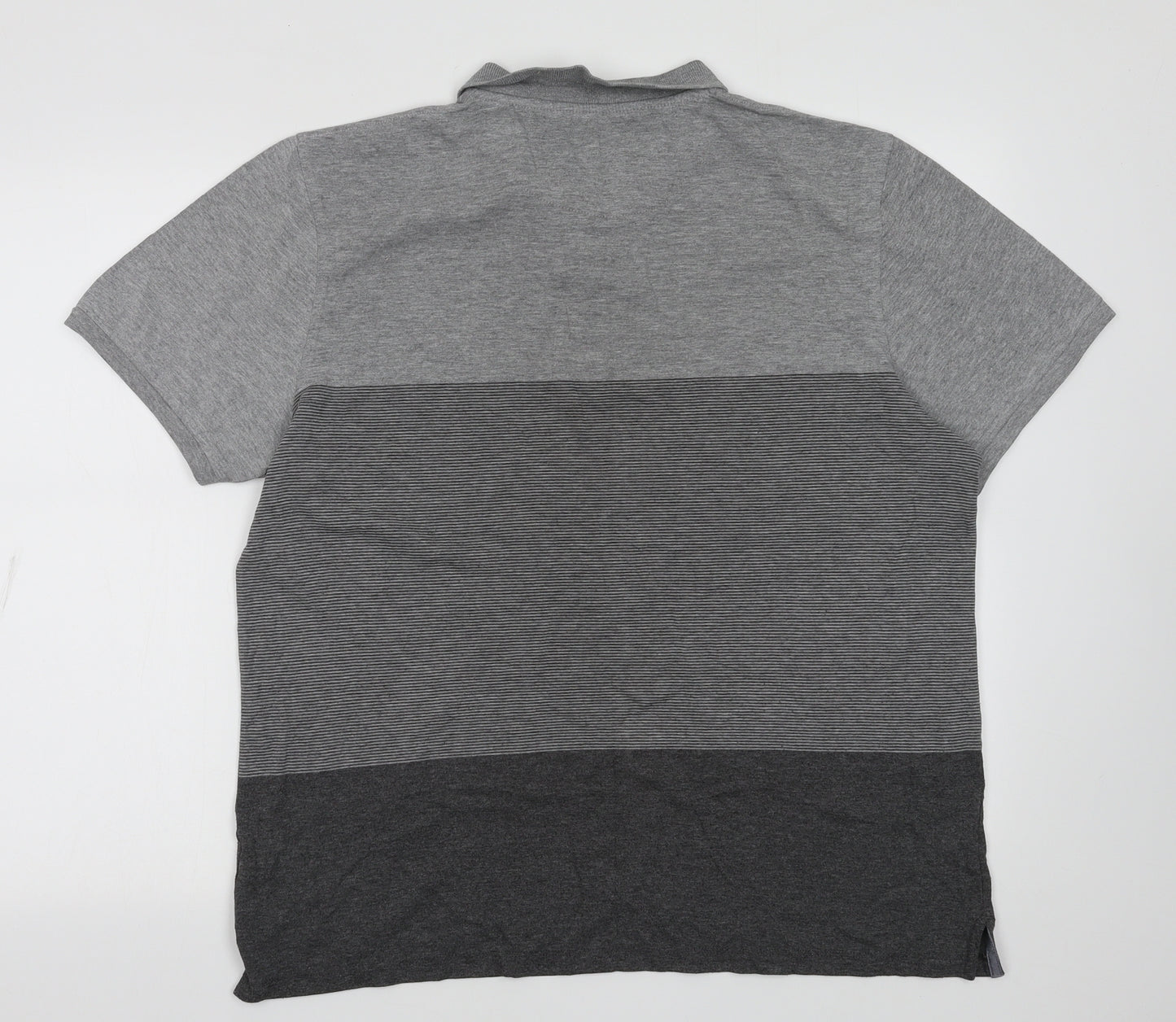 Debenhams Mens Grey Striped Cotton  Polo Size L Collared Button