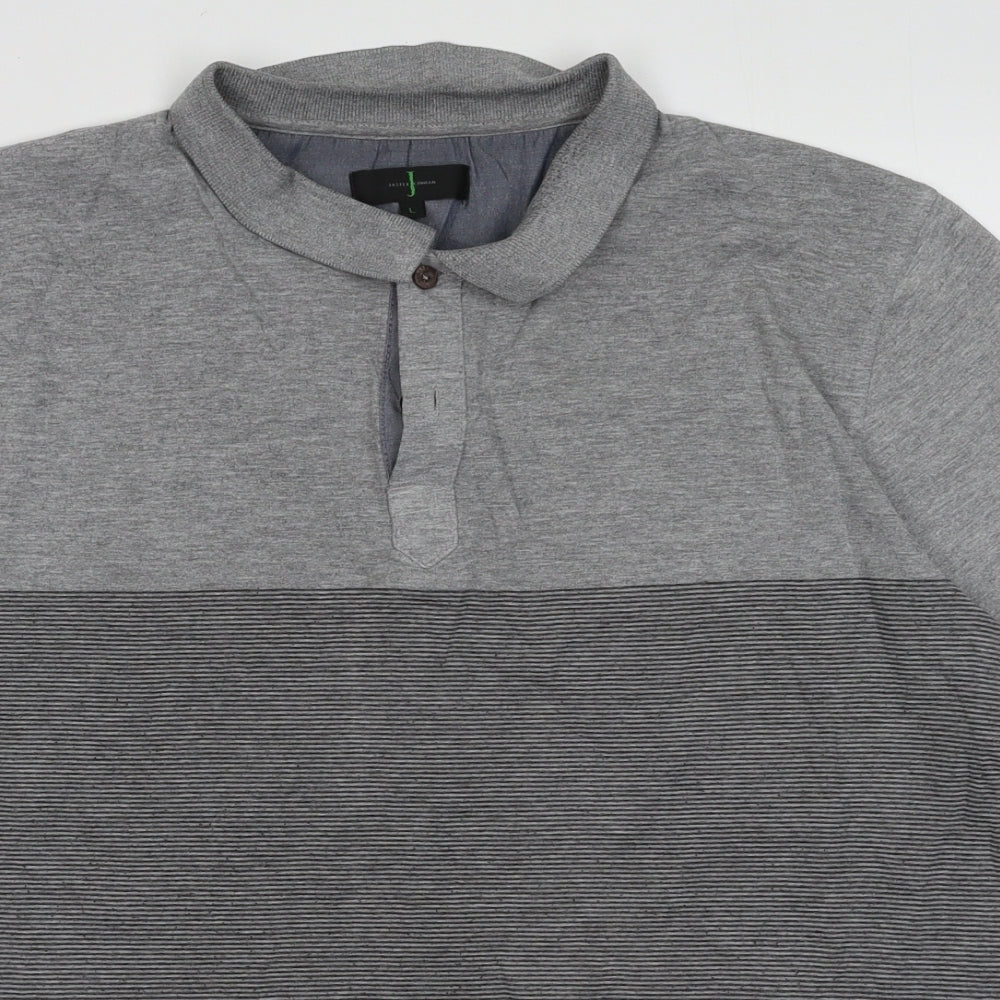 Debenhams Mens Grey Striped Cotton  Polo Size L Collared Button
