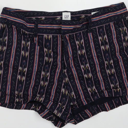 Gap Womens Purple Geometric Cotton Hot Pants Shorts Size 10 L4 in Regular Hook & Eye