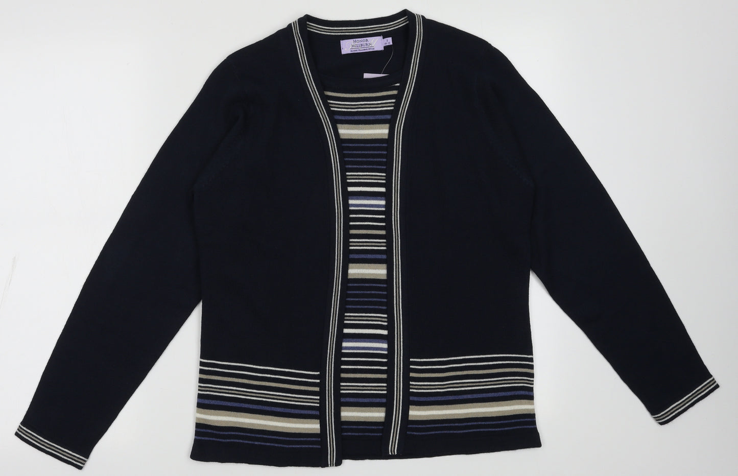EWM Womens Blue Striped Acrylic Pullover Sweatshirt Size S  Pullover