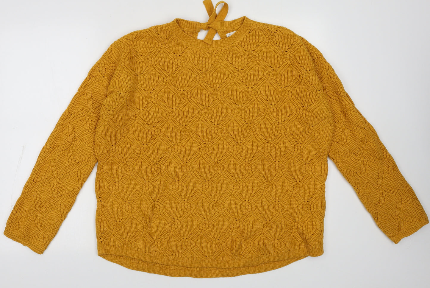 Sfera Womens Yellow Argyle/Diamond Acrylic Pullover Sweatshirt Size L  Tie