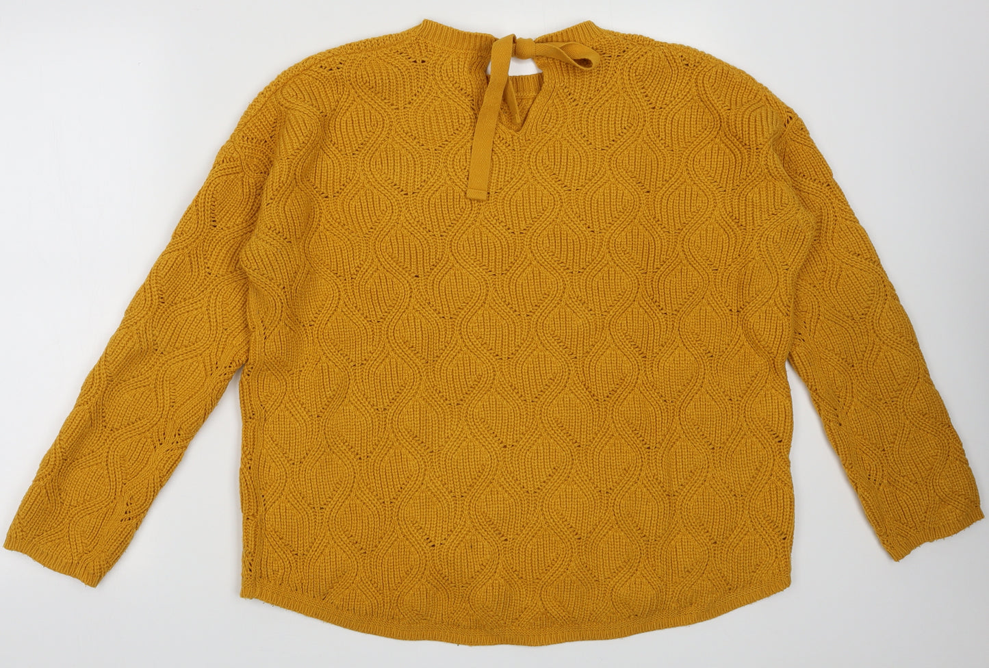 Sfera Womens Yellow Argyle/Diamond Acrylic Pullover Sweatshirt Size L  Tie