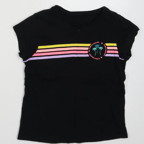 George Girls Black Striped Cotton Basic T-Shirt Size 6-7 Years Crew Neck Pullover - always dancing