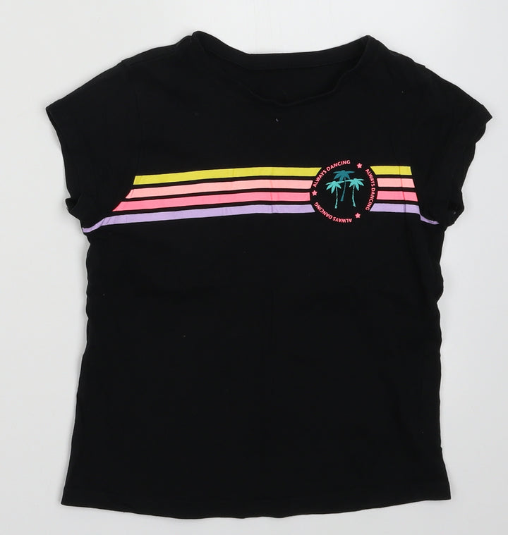 George Girls Black Striped Cotton Basic T-Shirt Size 6-7 Years Crew Neck Pullover - always dancing