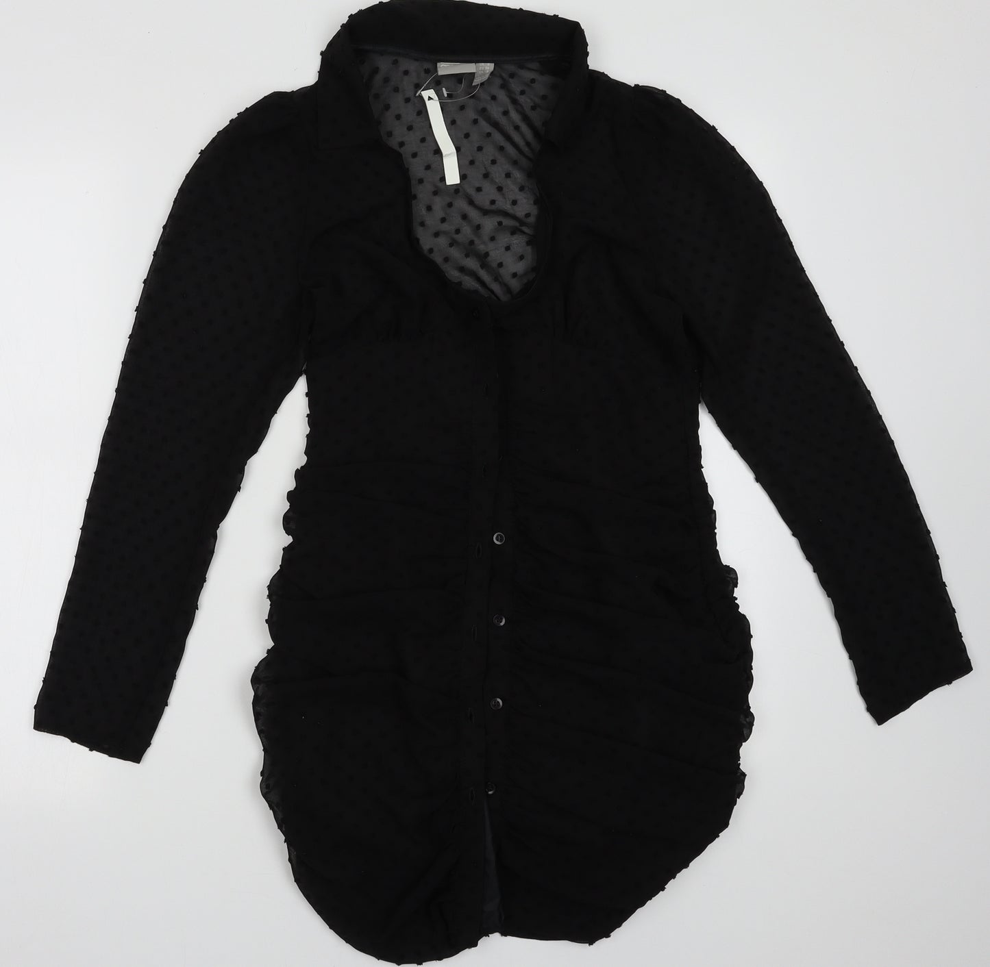 ASOS Womens Black Polka Dot Polyester A-Line  Size 8  V-Neck Button