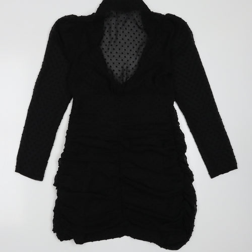 ASOS Womens Black Polka Dot Polyester A-Line  Size 8  V-Neck Button
