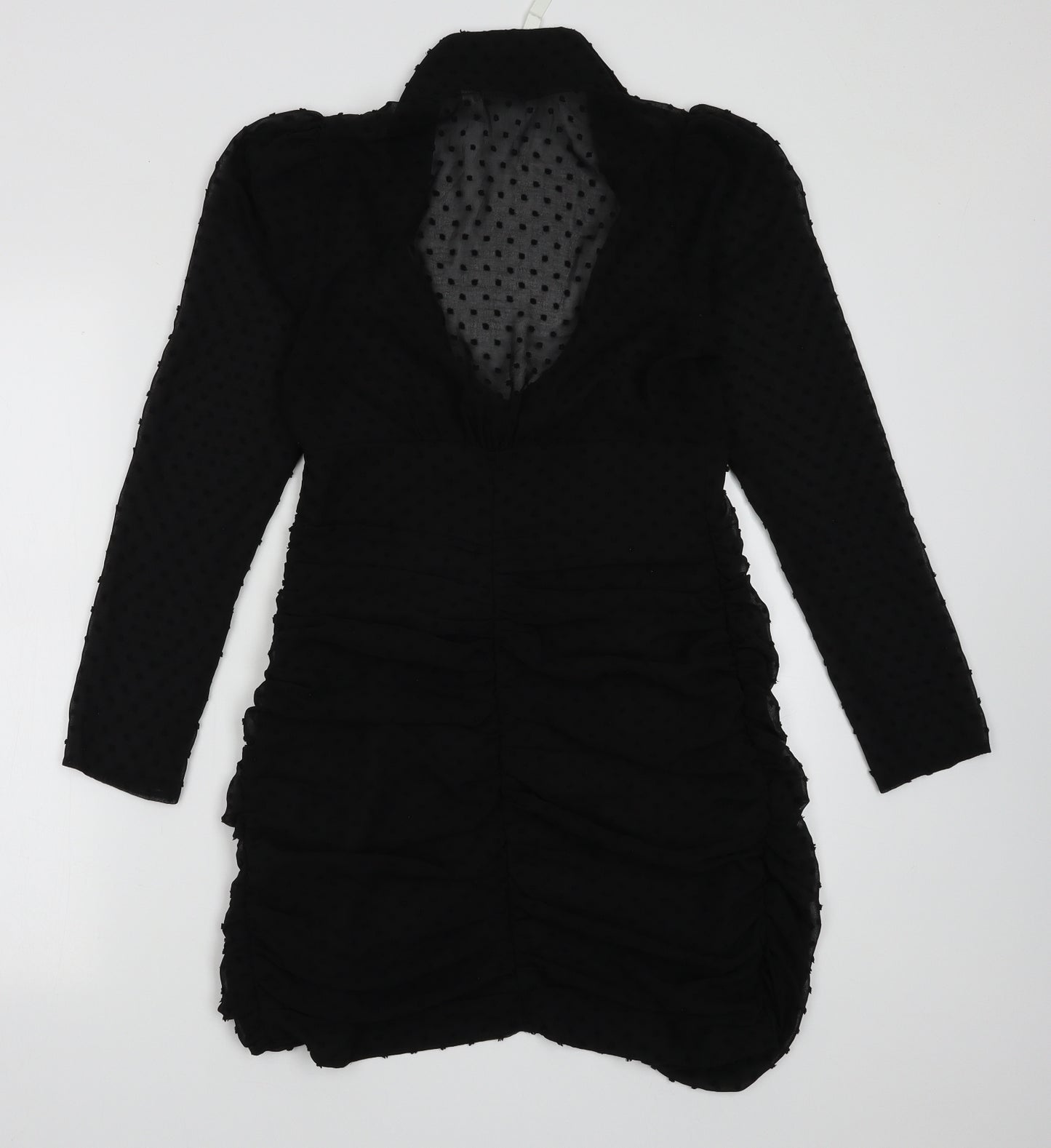 ASOS Womens Black Polka Dot Polyester A-Line  Size 8  V-Neck Button