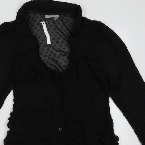 ASOS Womens Black Polka Dot Polyester A-Line  Size 8  V-Neck Button