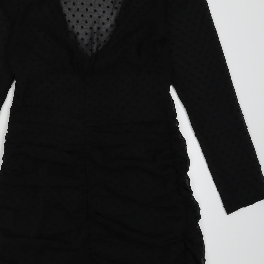 ASOS Womens Black Polka Dot Polyester A-Line  Size 8  V-Neck Button