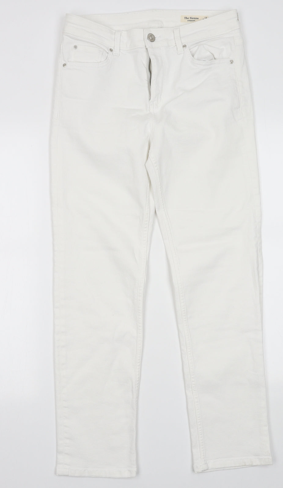 Marks and Spencer Womens White  Cotton Straight Jeans Size 12 L29 in Regular Button