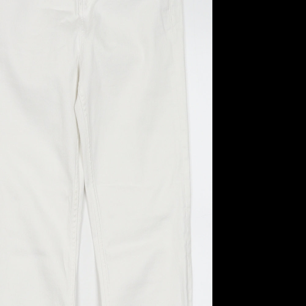 Marks and Spencer Womens White  Cotton Straight Jeans Size 12 L29 in Regular Button