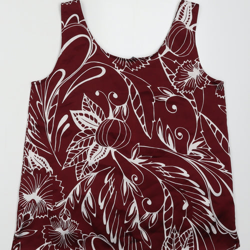 Marks and Spencer Womens Red Geometric Polyester Basic Tank Size 12 Scoop Neck