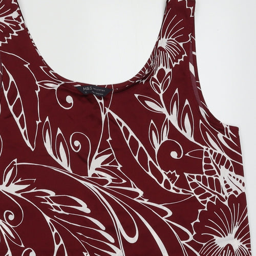 Marks and Spencer Womens Red Geometric Polyester Basic Tank Size 12 Scoop Neck