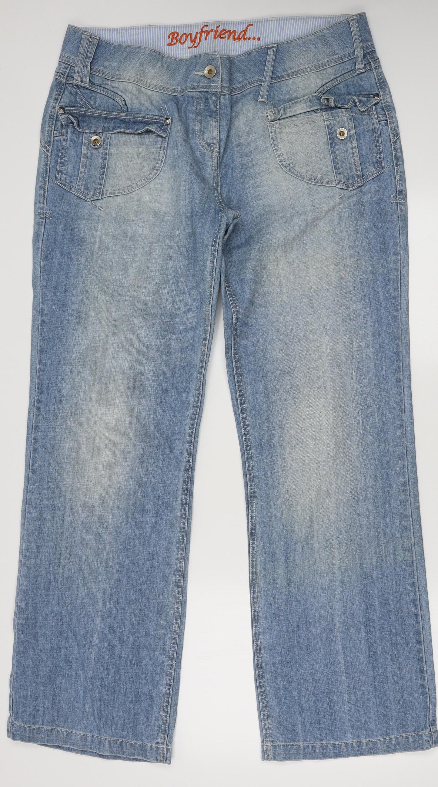 NEXT Womens Blue  Cotton Wide-Leg Jeans Size 16 L34 in Regular Button