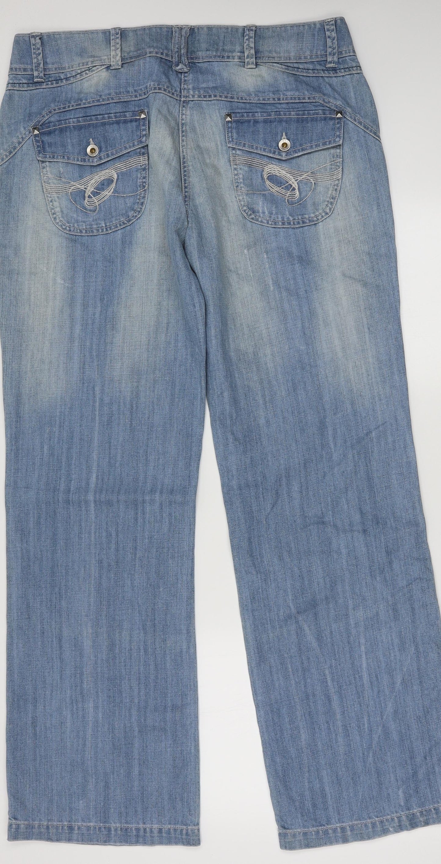 NEXT Womens Blue  Cotton Wide-Leg Jeans Size 16 L34 in Regular Button