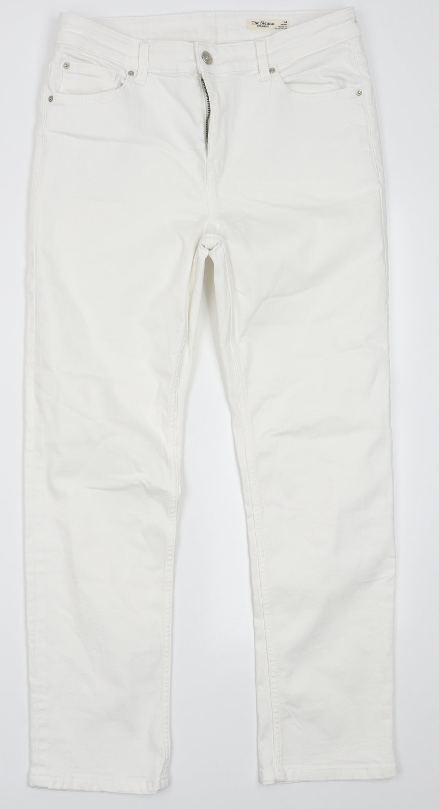 Marks and Spencer Womens White  Cotton Straight Jeans Size 14 L30 in Regular Button