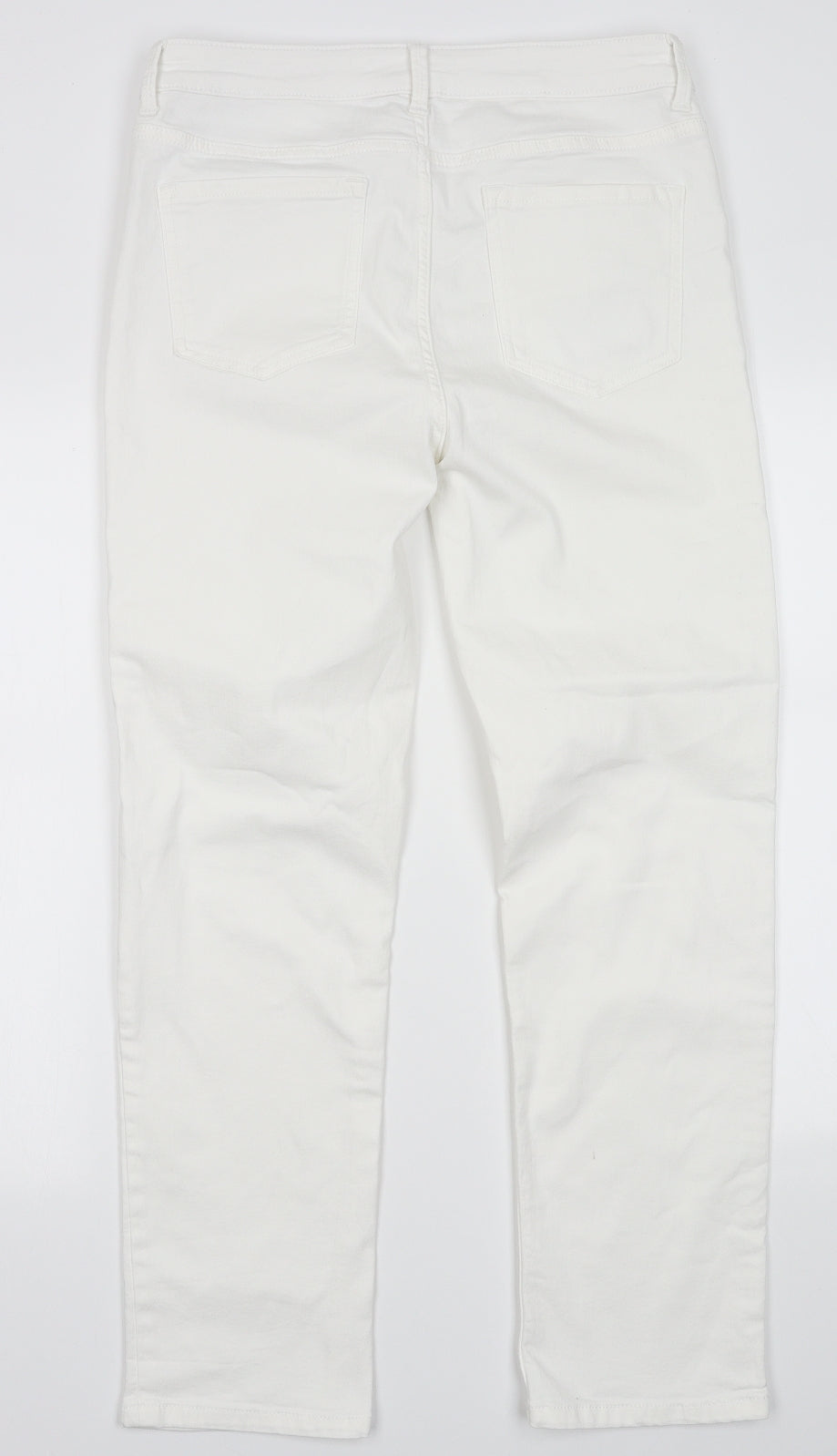 Marks and Spencer Womens White  Cotton Straight Jeans Size 14 L30 in Regular Button