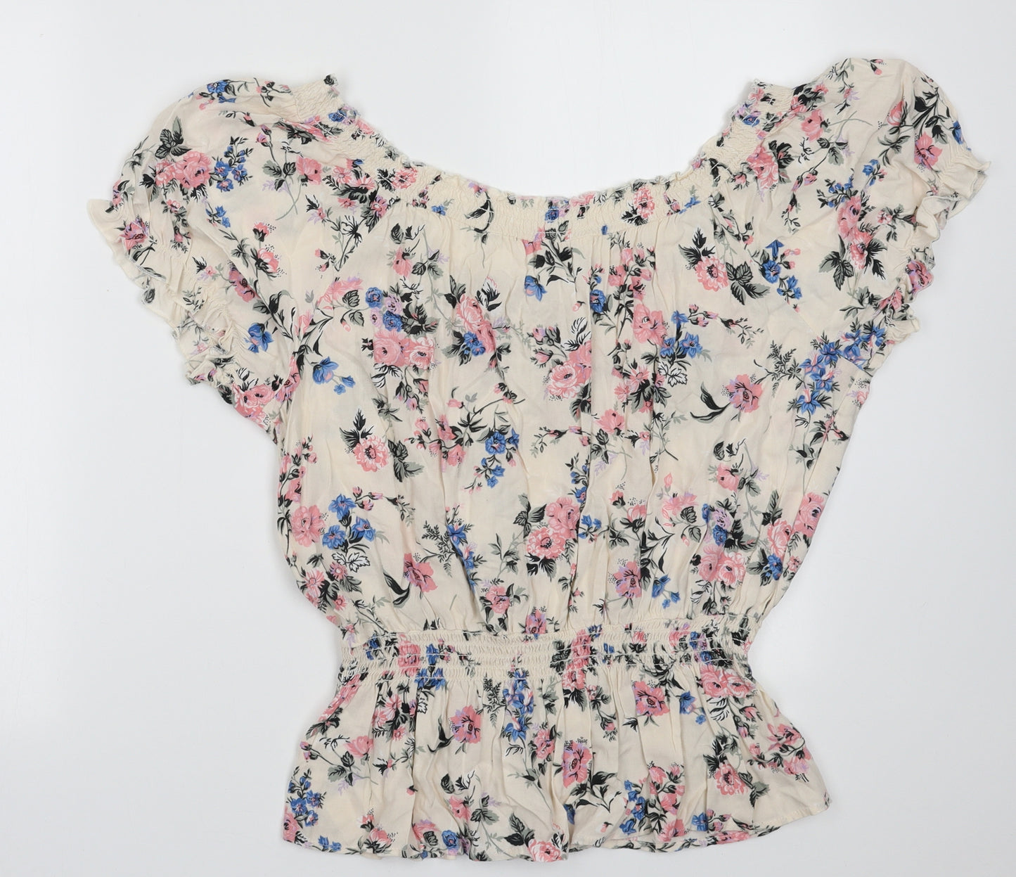 F&F Womens Beige Floral Viscose Basic Blouse Size 16 Scoop Neck