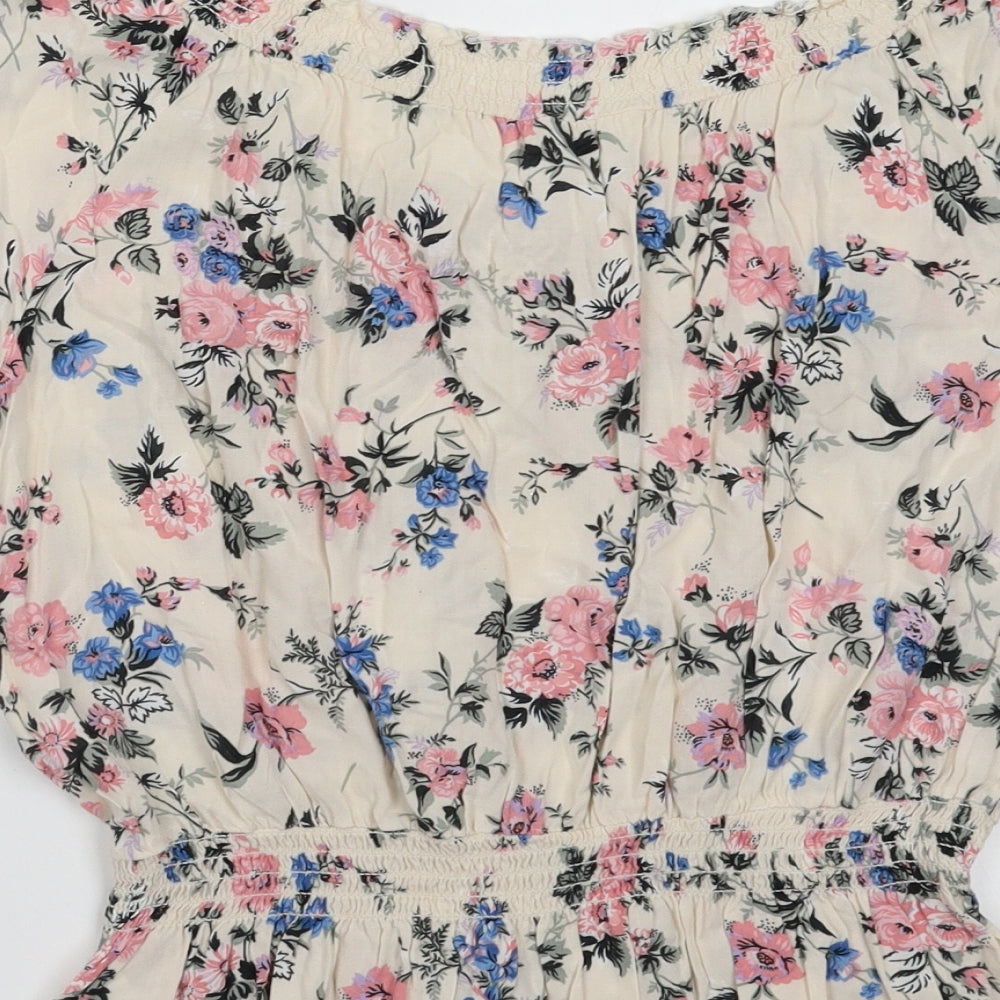 F&F Womens Beige Floral Viscose Basic Blouse Size 16 Scoop Neck