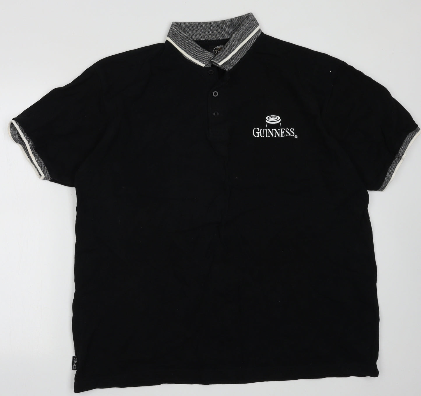 guiness Mens Black  Cotton  Polo Size XL Collared Button