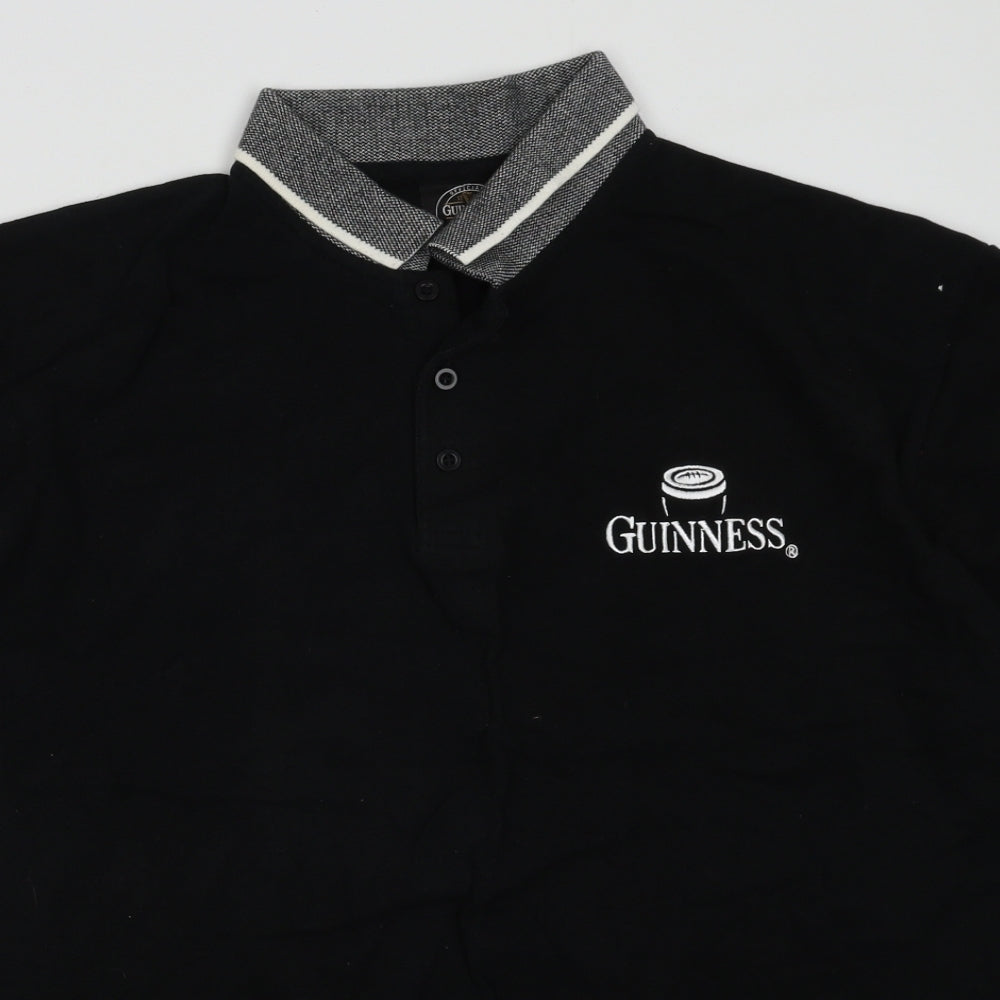 guiness Mens Black  Cotton  Polo Size XL Collared Button