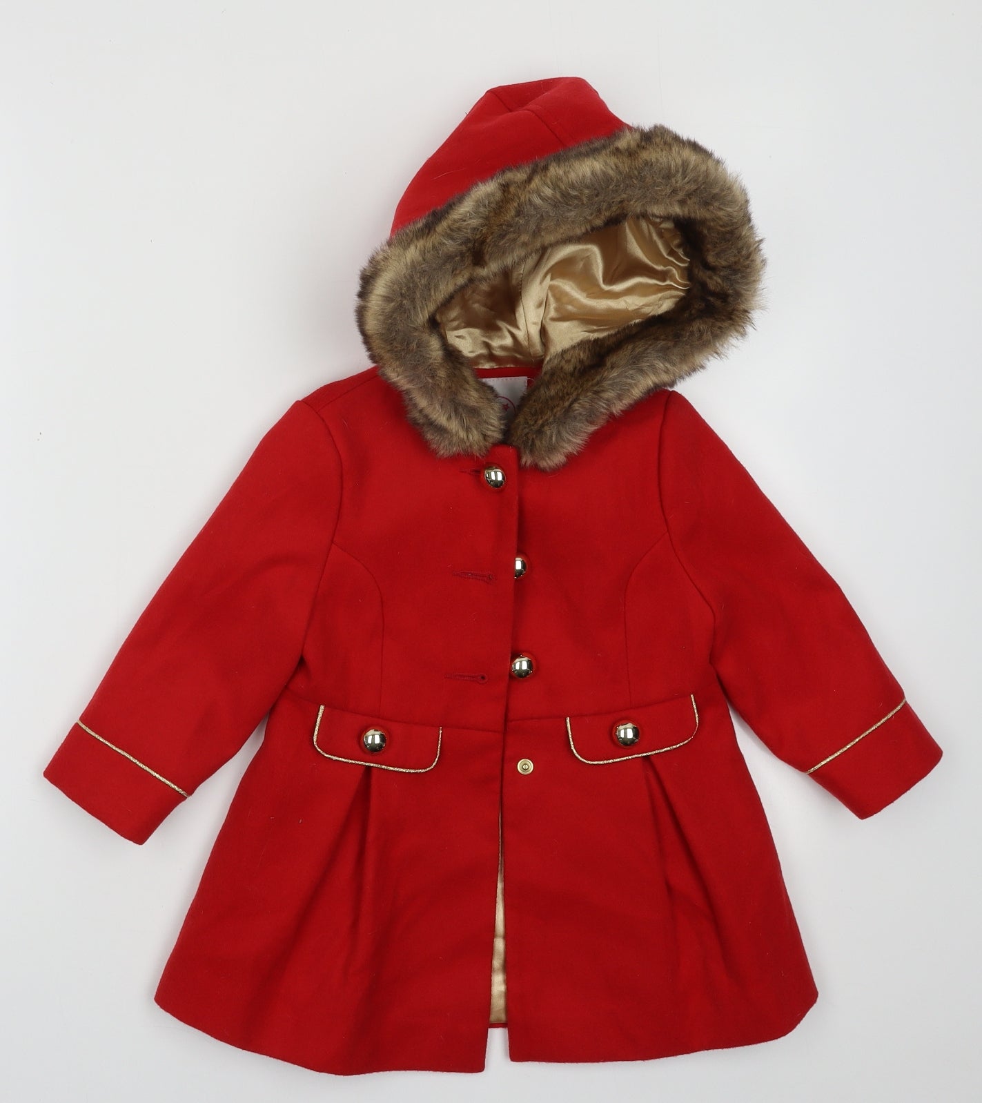 F&F Girls Red   Overcoat Coat Size 18-24 Months   Button