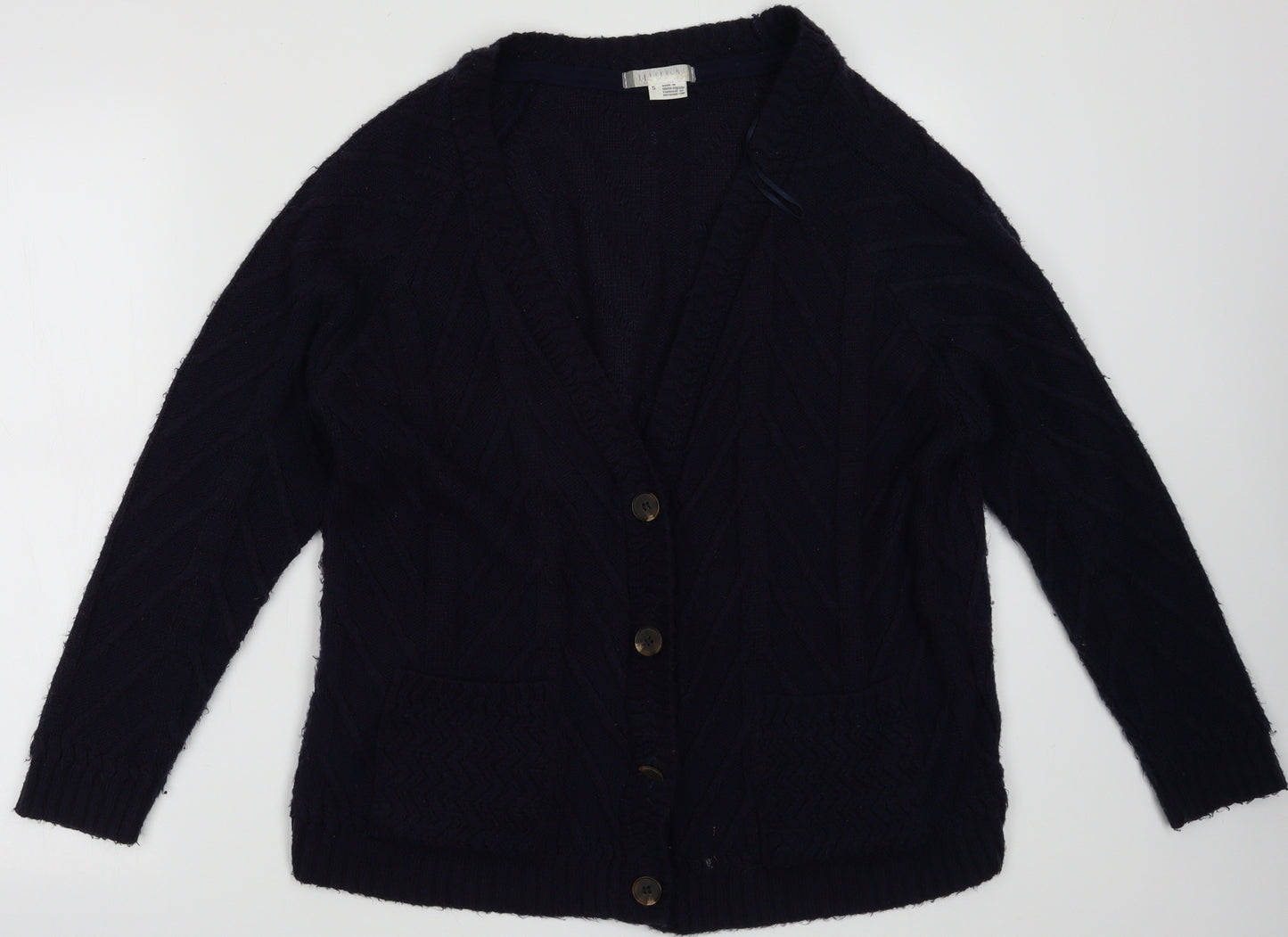 Preworn Womens Blue V-Neck Argyle/Diamond Acrylic Cardigan Jumper Size S
