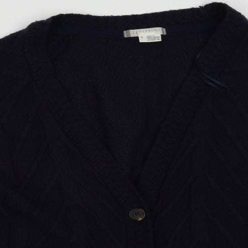 Preworn Womens Blue V-Neck Argyle/Diamond Acrylic Cardigan Jumper Size S