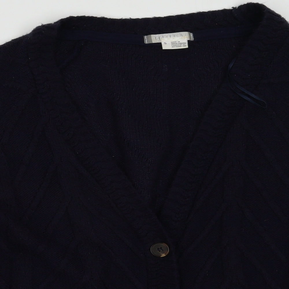 Preworn Womens Blue V-Neck Argyle/Diamond Acrylic Cardigan Jumper Size S