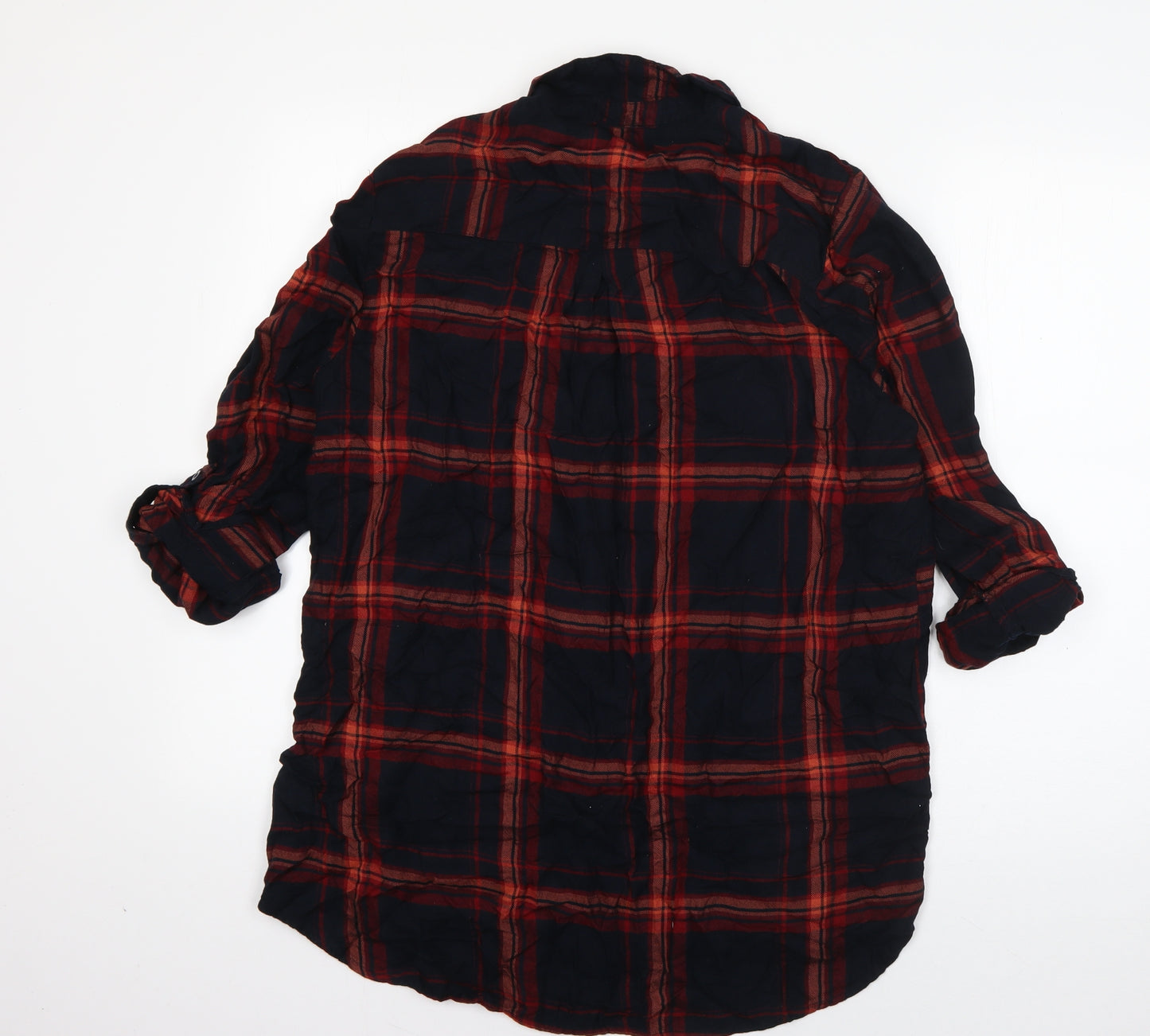 Primark Womens Blue Plaid Viscose Basic Button-Up Size 16 Collared