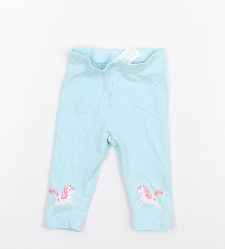 Matalan Girls Blue Geometric Cotton Jogger Trousers Size 3-6 Months  Pullover - Unicorn