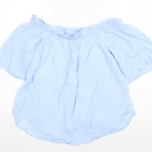 H&M Womens Blue  Cotton Basic Blouse Size 8 Off the Shoulder
