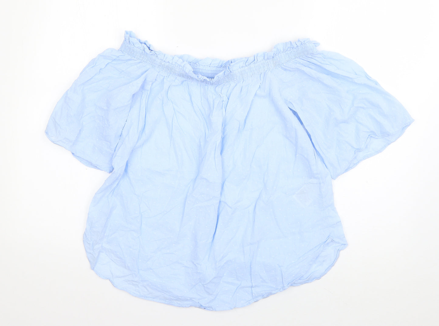 H&M Womens Blue  Cotton Basic Blouse Size 8 Off the Shoulder