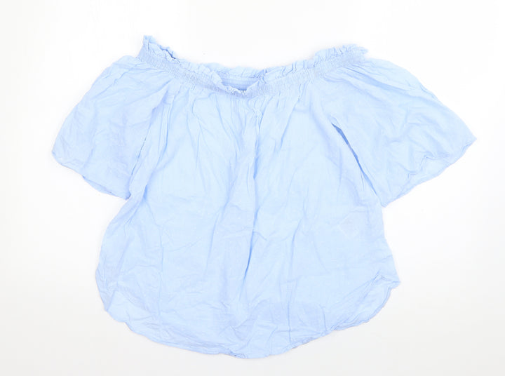 H&M Womens Blue  Cotton Basic Blouse Size 8 Off the Shoulder