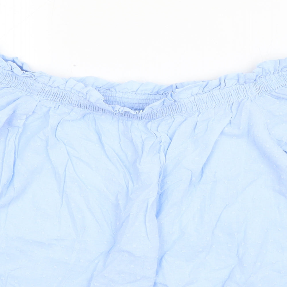H&M Womens Blue  Cotton Basic Blouse Size 8 Off the Shoulder