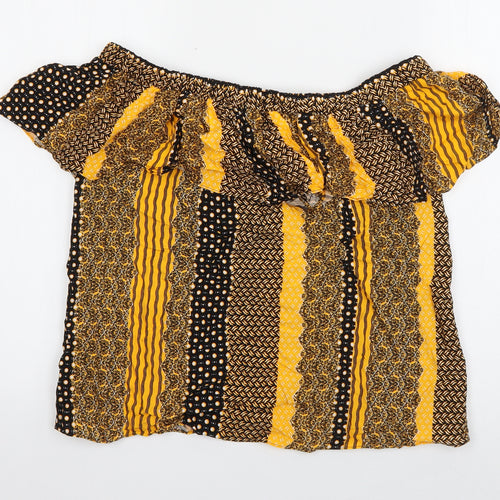 Peacocks Womens Orange Striped Viscose Basic Blouse Size 10 Off the Shoulder