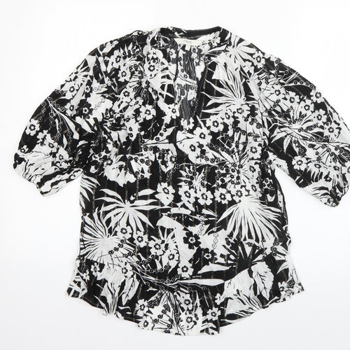 NEXT Womens Black Floral Viscose Basic Blouse Size 8 V-Neck